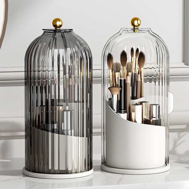 Rotating Makeup Brush Organizer With Lid