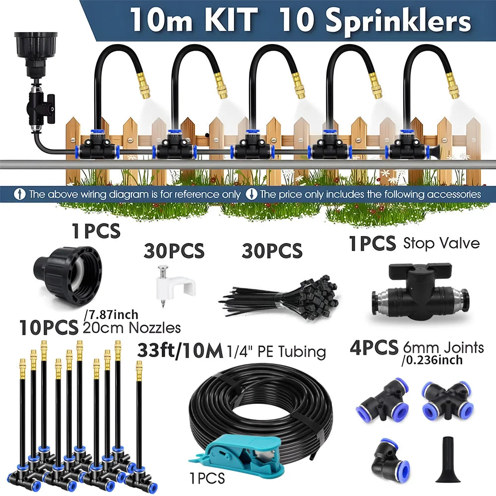 Outdoor Misting Cooling System with 360° Adjustable Nozzles