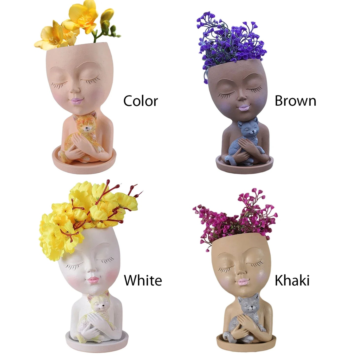 Cute Girl Face Planter – Resin Succulent Pot with Drain Holes