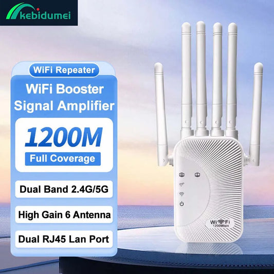Kebidumei 1200Mbps Dual Band WiFi Booster – Home & Office Range Extender