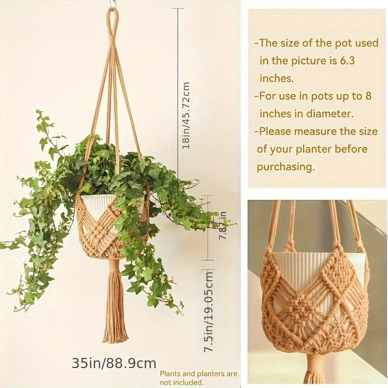 Boho Macrame Plant Hanger – Hanging Rope Basket for Plants