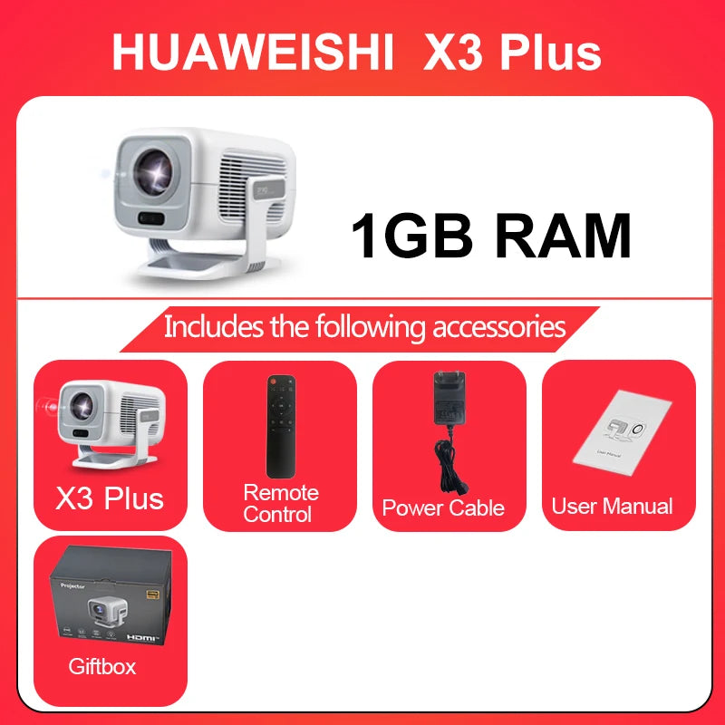 Huaweishi 4K Smart Portable Projector – 1080P, Auto-Focus, 600 ANSI