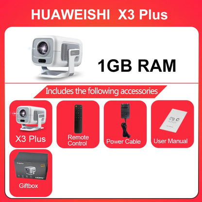 Huaweishi 4K Smart Portable Projector – 1080P, Auto-Focus, 600 ANSI