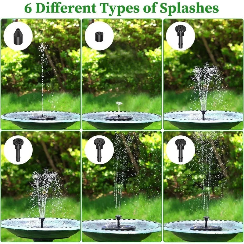Solar Garden Fountain Pump – 6 Spray Nozzles Outdoor Bird Bath