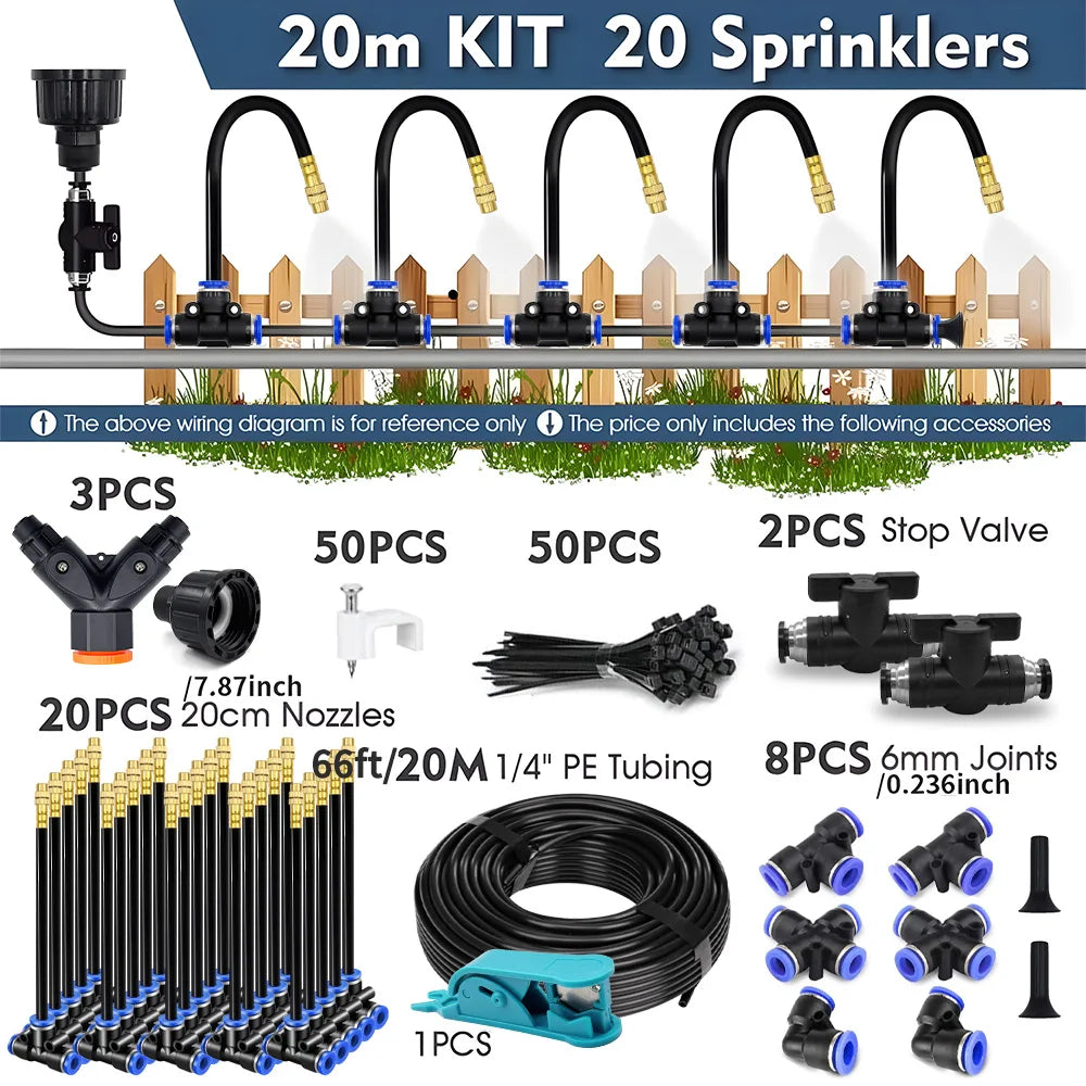 Outdoor Misting Cooling System with 360° Adjustable Nozzles