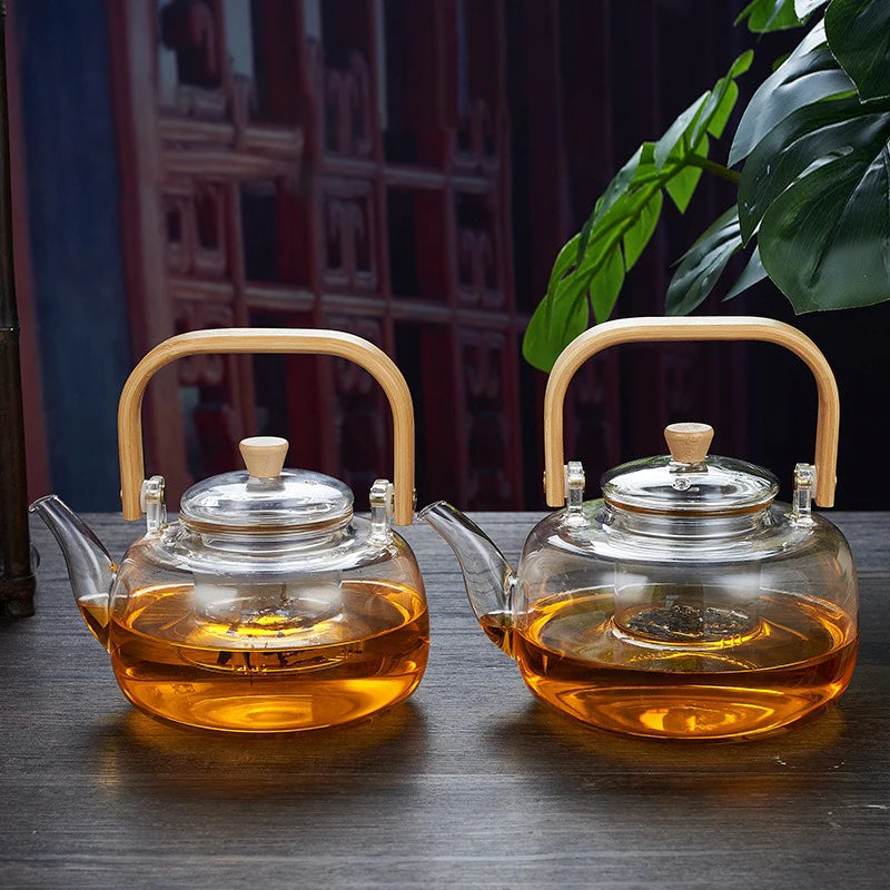 Glass Tea Pot 1200ml – Wooden Handle & Filter