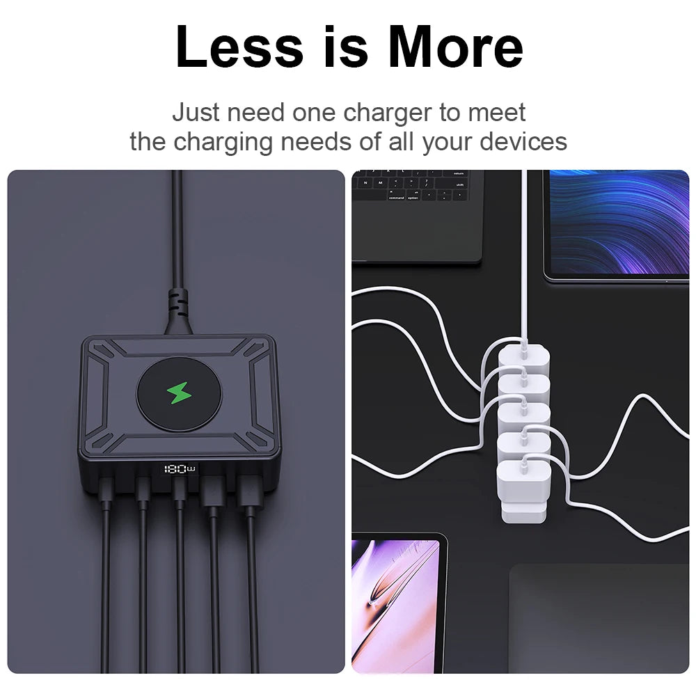 205W GaN Desktop Charger 5 Port USB-C PD Fast Charging Station