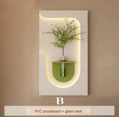 Modern Wall Lamp with Hanging Green Plants & Art