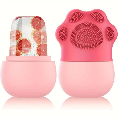 Ice & Glow Dual-Action Face & Eye Roller Set – Silicone Ice Roller + Facial Brush