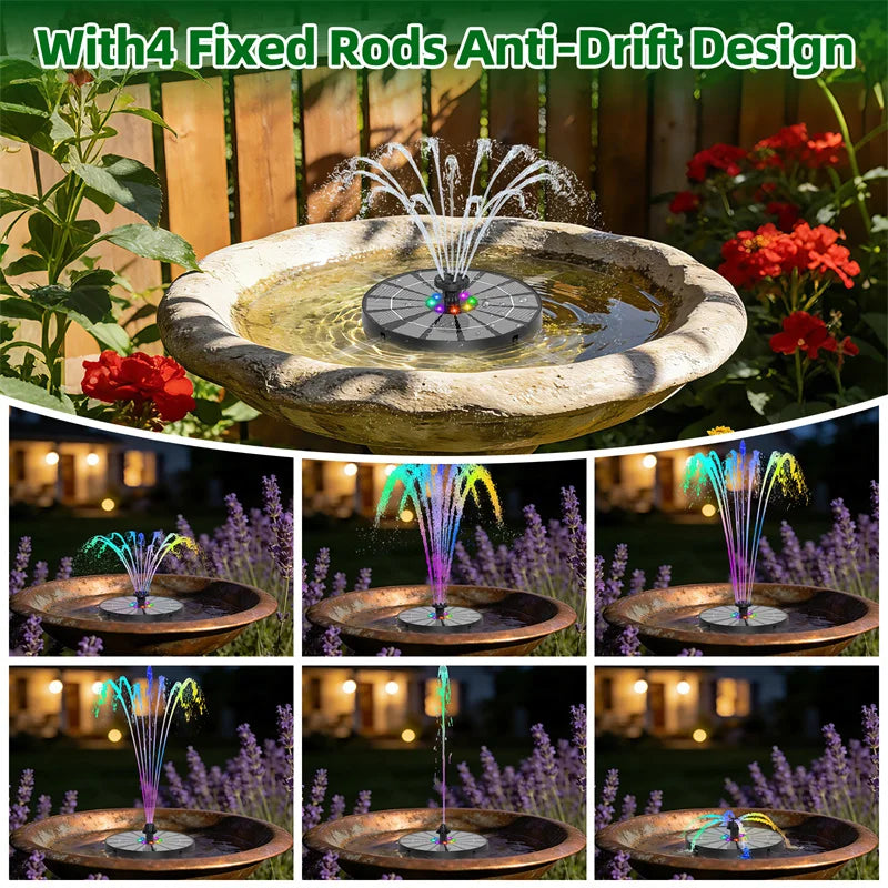 Solar Fountain Pump 3.5W LED Battery 8 Nozzle Bird Bath