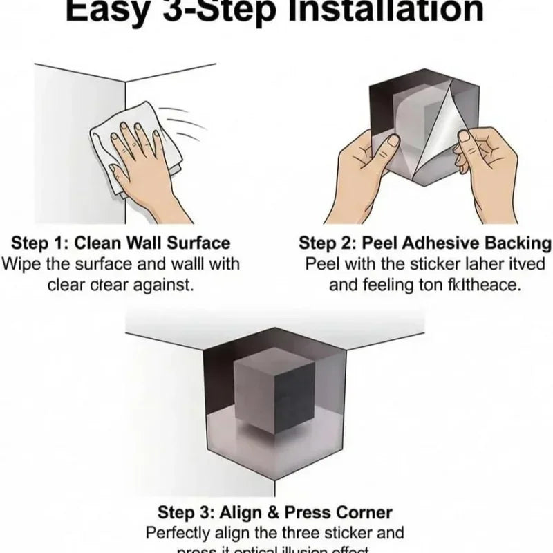 3D Optical Illusion Wall Sticker – Set of 3
