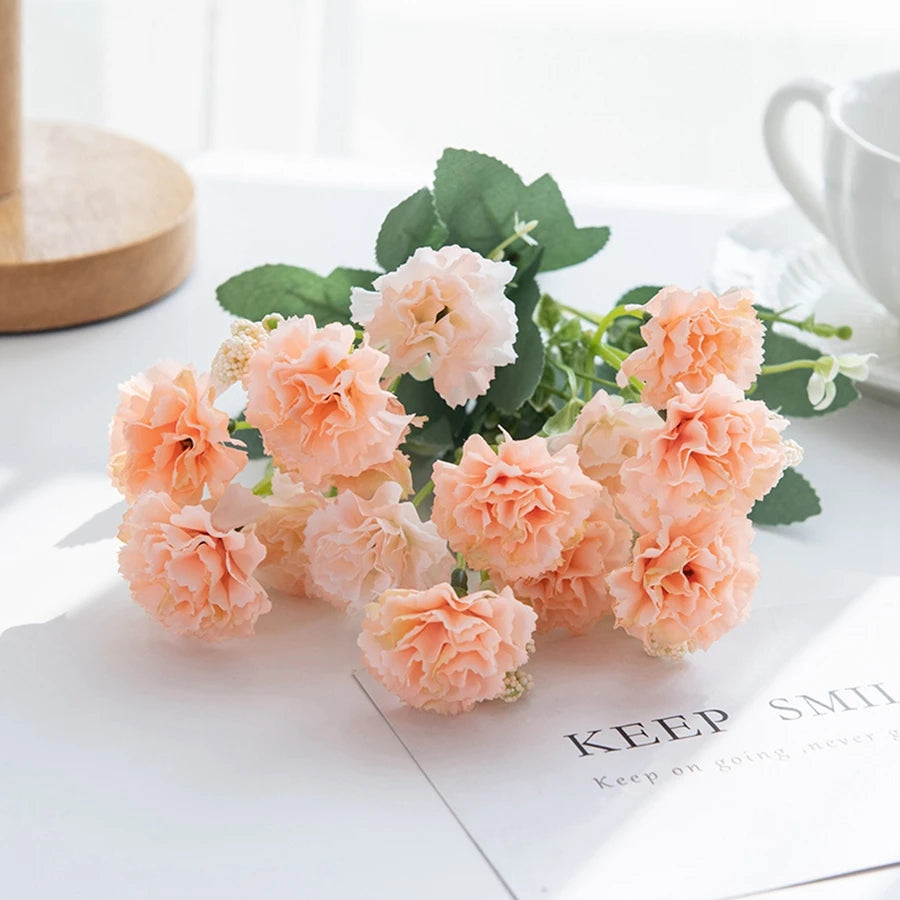 Silk Carnation Flower Stem – Elegant 15-Head Decor for Weddings & Home