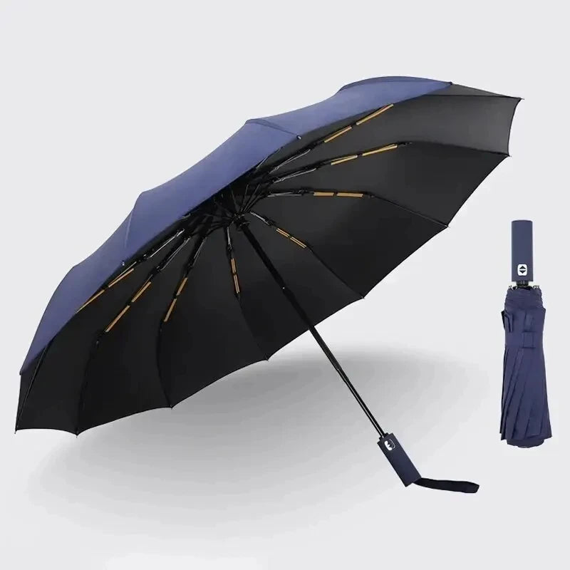 12-Bone Black Automatic Travel Umbrella – Compact & Windproof