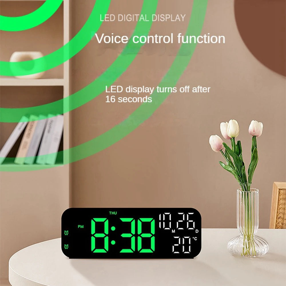 Smart LED Alarm Clock with Temperature & Voice Control