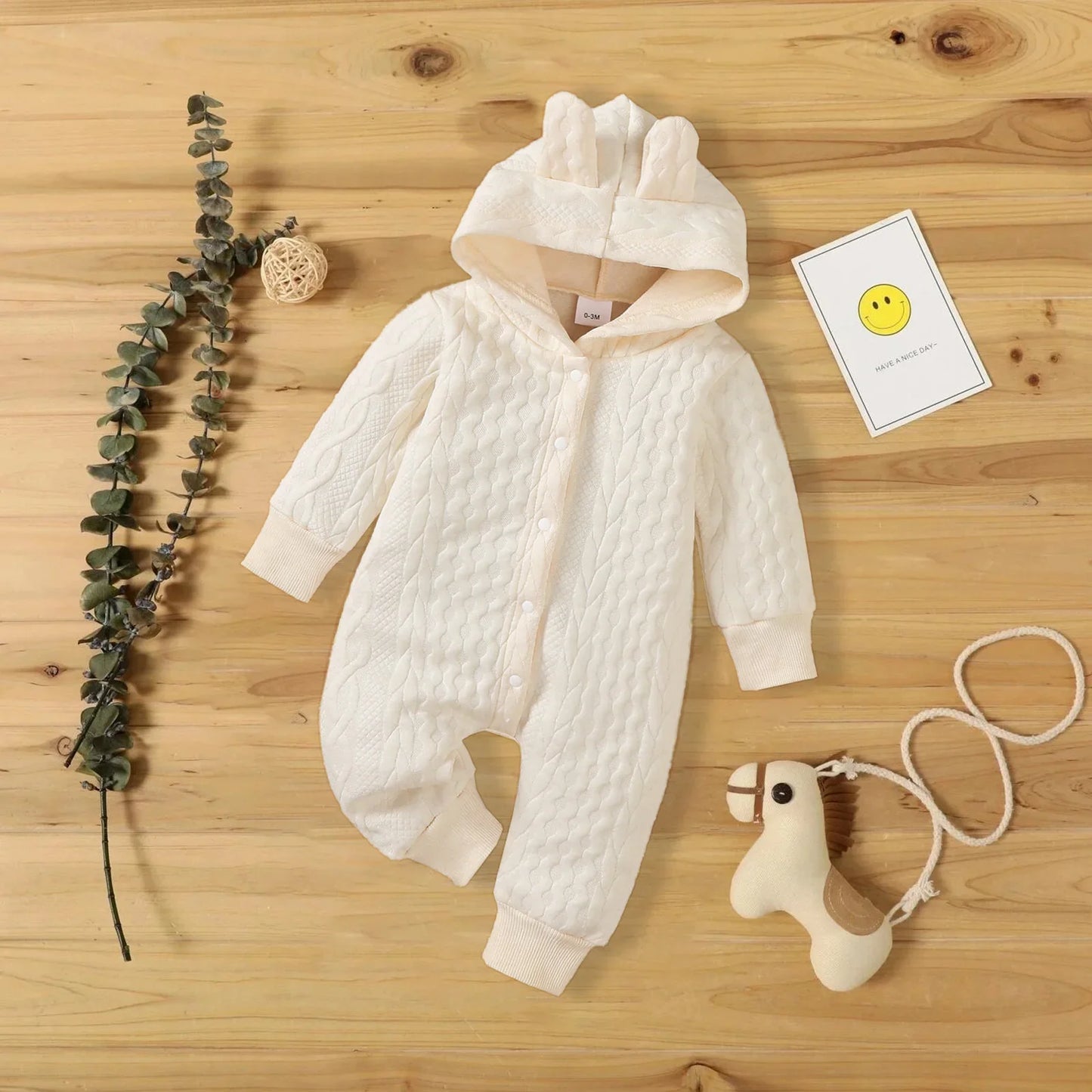 Cute Hooded Baby Romper with Ears – Soft & Cozy Bodysuit (0–18 Months)
