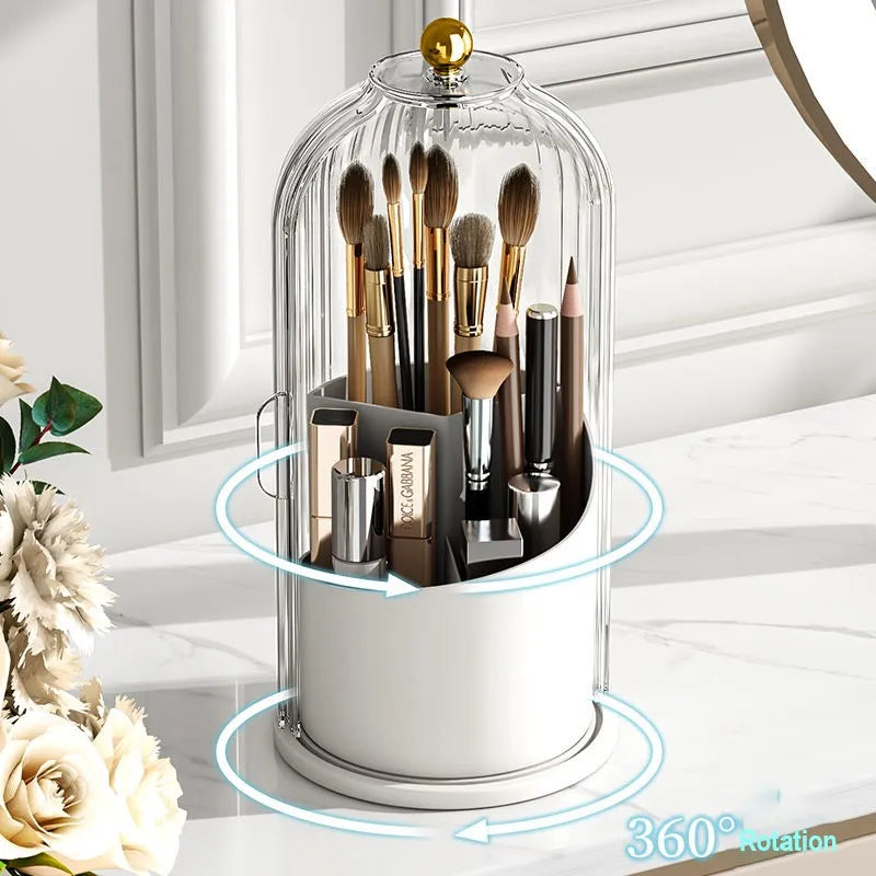 Rotating Makeup Brush Organizer With Lid