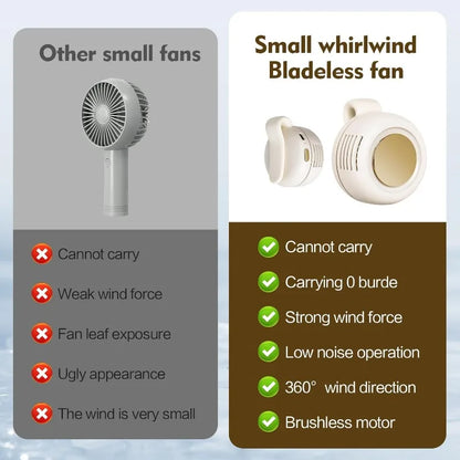 Clip-On Bladeless Mini Fan USB Rechargeable 3-Speed Fan