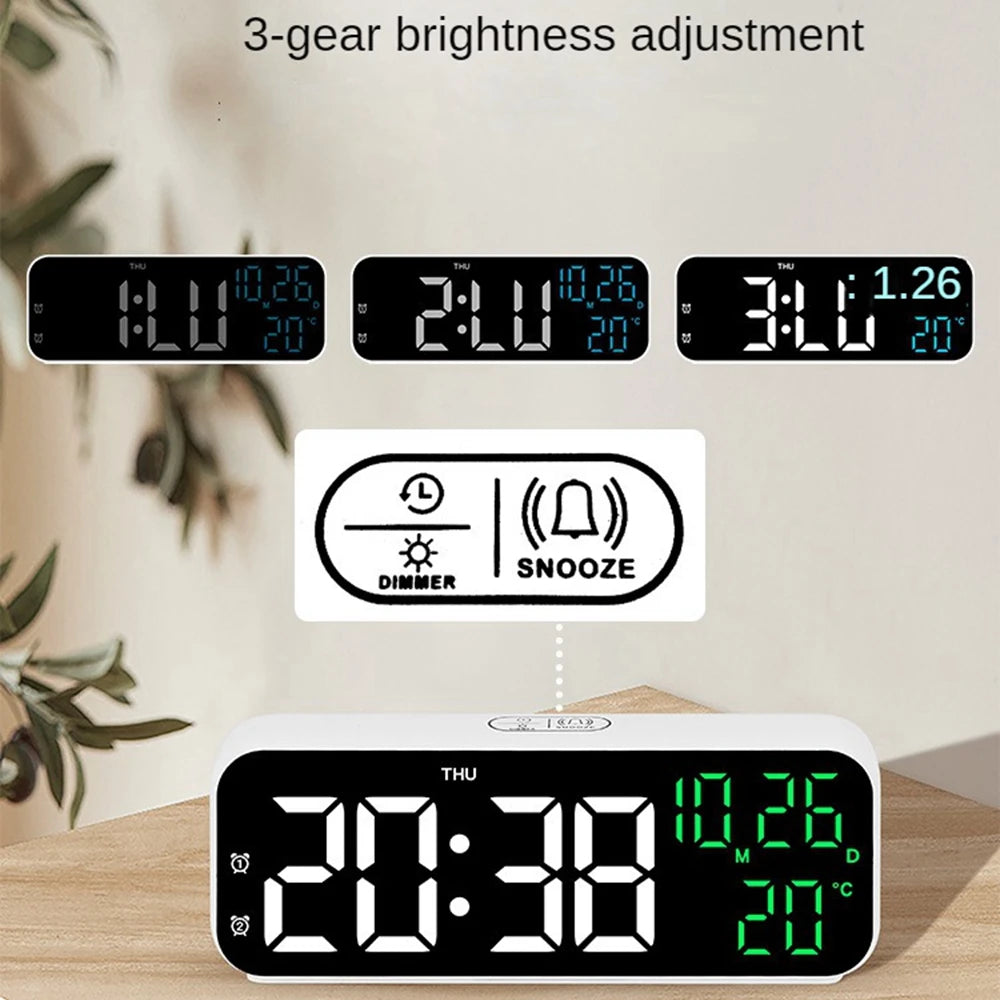 Smart LED Alarm Clock with Temperature & Voice Control