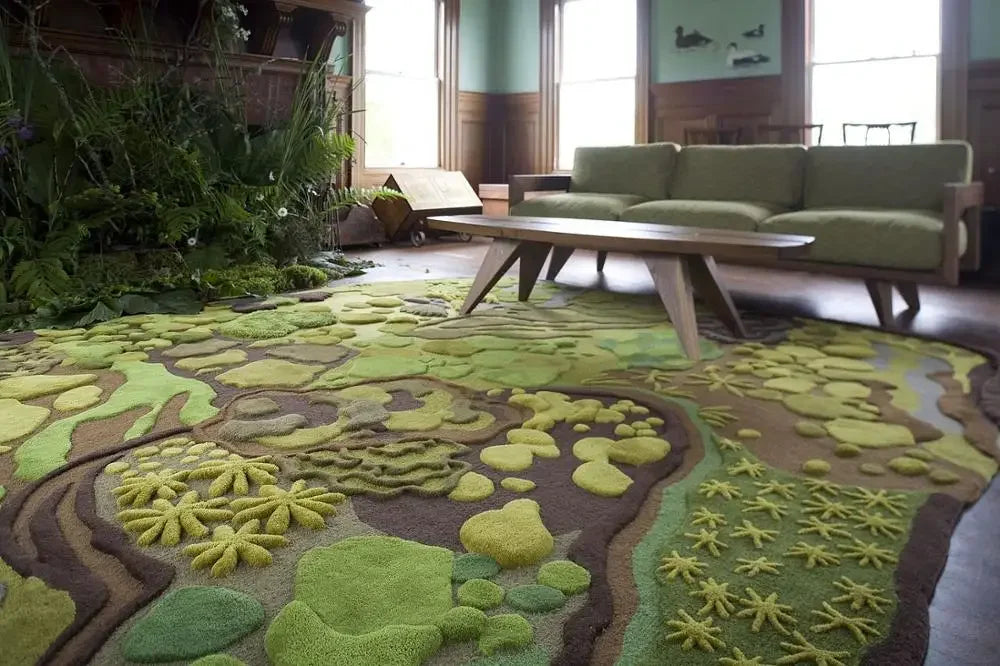 Green 8x10 Wool Rug – Soft Hand Tufted Carpet
