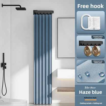 Folding Waterproof Shower Curtain – No-Drill Bathroom Divider