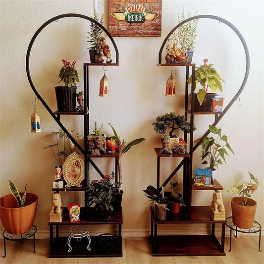 6-Tier Half Heart Plant Stand – Decorative Wooden & Metal Display Shelf