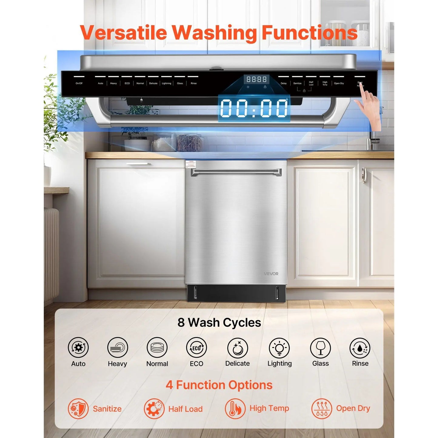 24” Built-In Stainless Steel Dishwasher – Quiet, 14 Place Settings, 8 Wash Modes