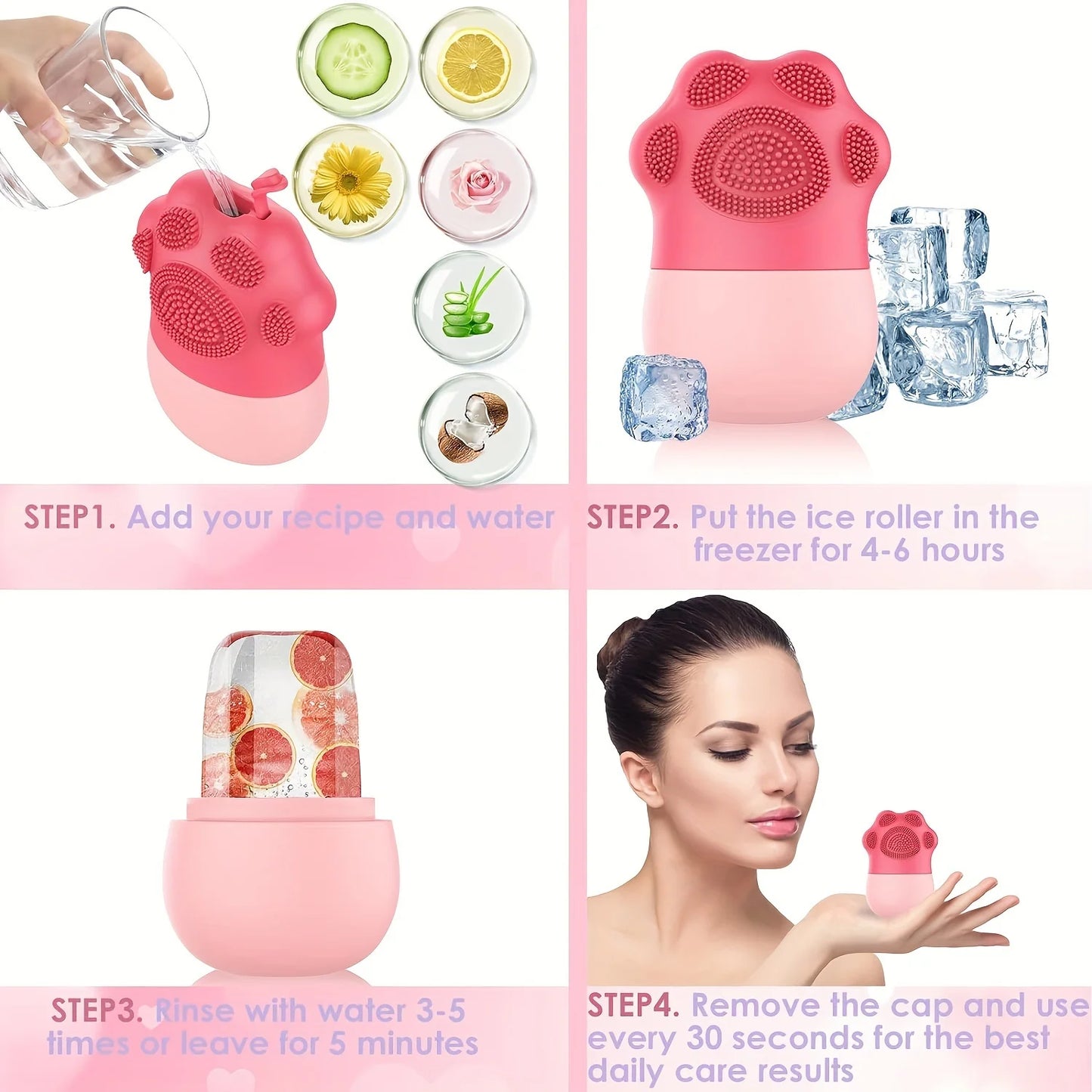 Ice & Glow Dual-Action Face & Eye Roller Set – Silicone Ice Roller + Facial Brush
