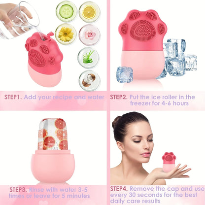 Ice & Glow Dual-Action Face & Eye Roller Set – Silicone Ice Roller + Facial Brush