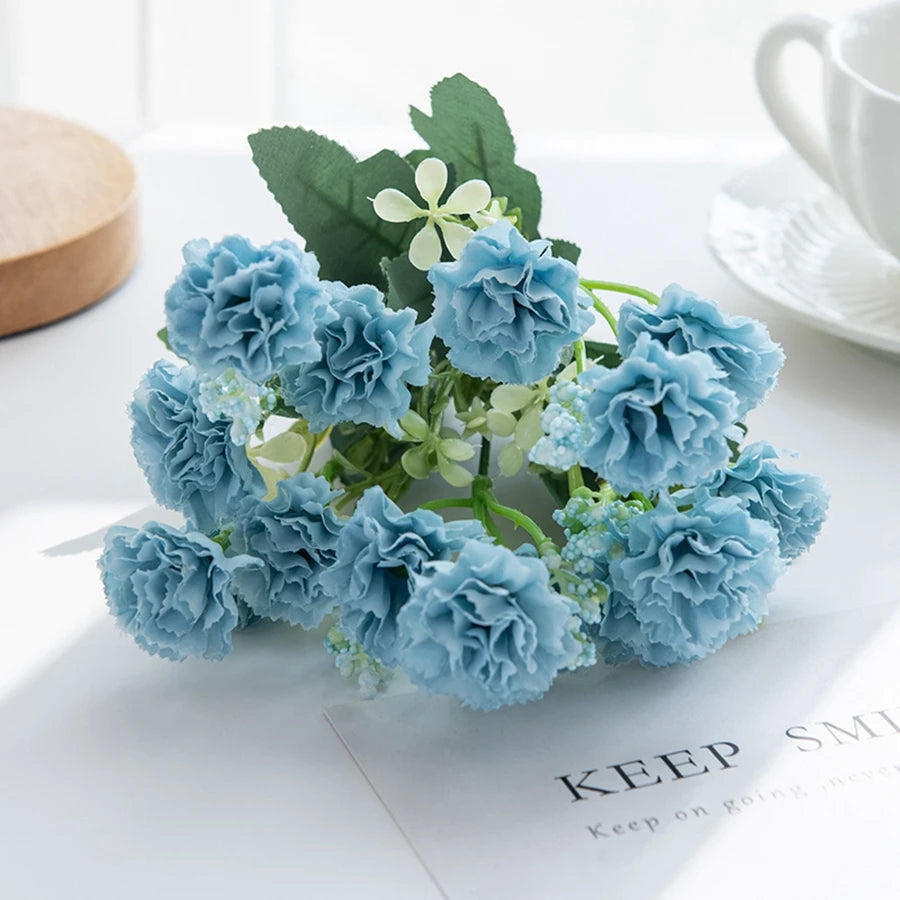 Silk Carnation Flower Stem – Elegant 15-Head Decor for Weddings & Home
