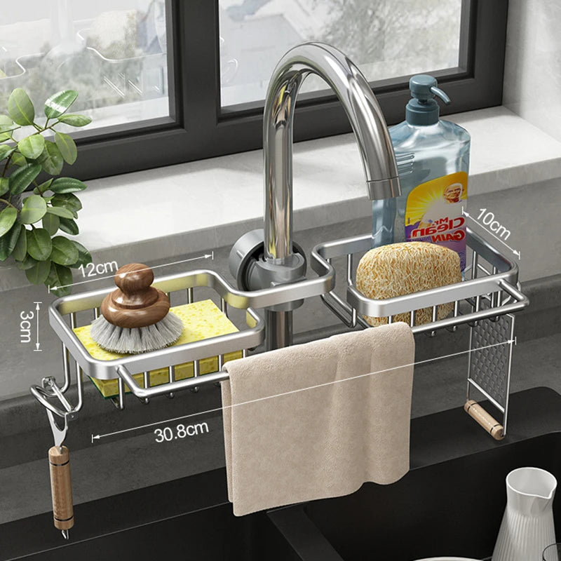 Aluminum Sink Drain Rack – Faucet Sponge & Soap Holder