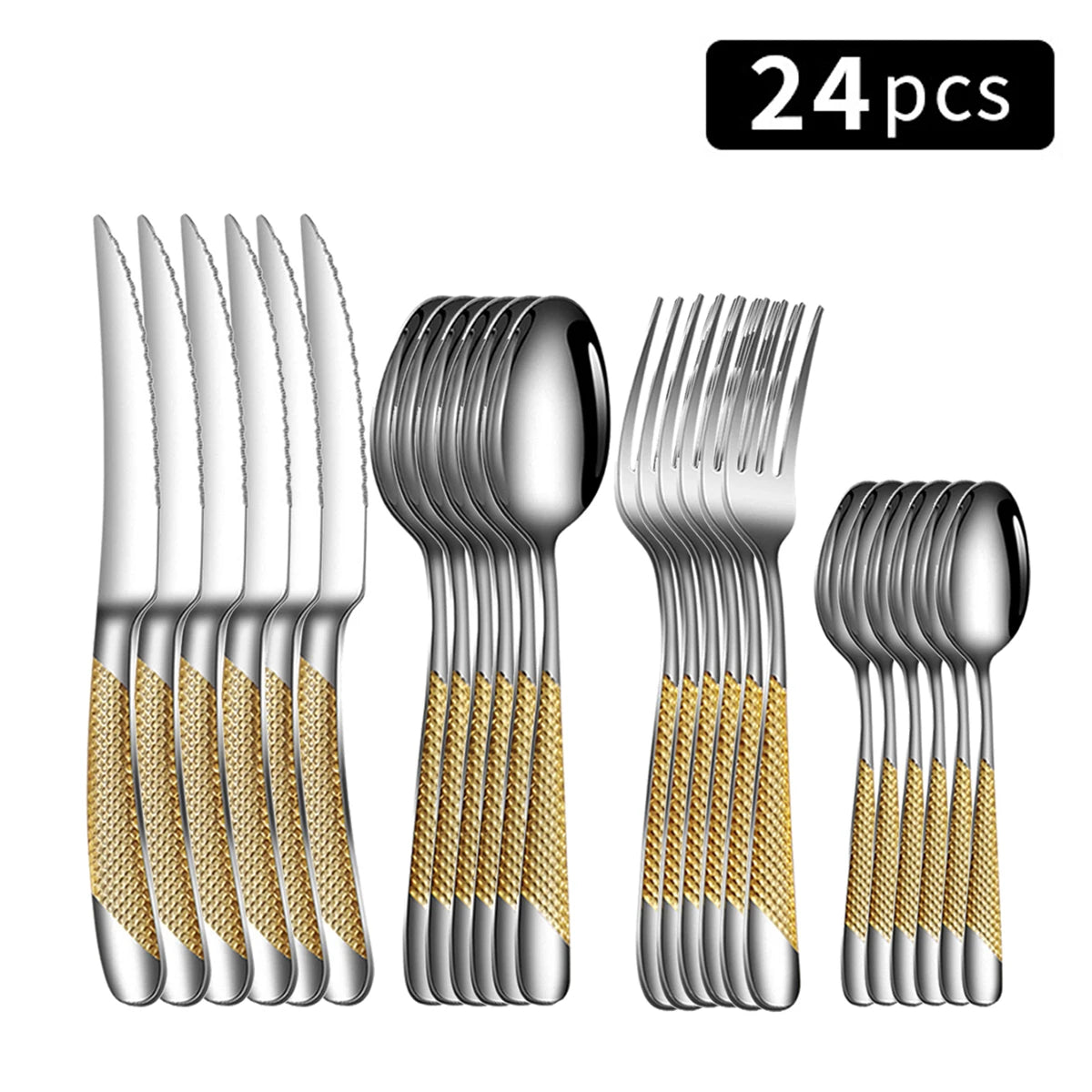24pc Star Diamond Stainless Steel Cutlery Set – 6 Knives, 6 Forks & 12 Spoons