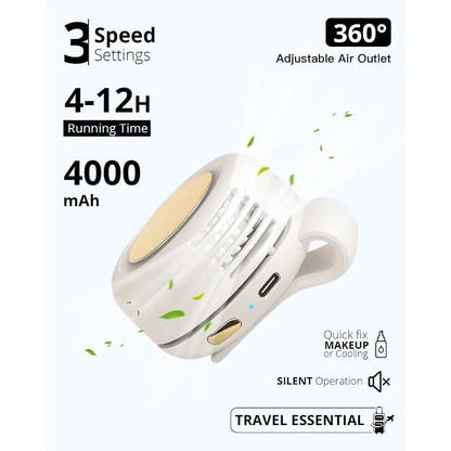Clip-On Bladeless Mini Fan USB Rechargeable 3-Speed Fan