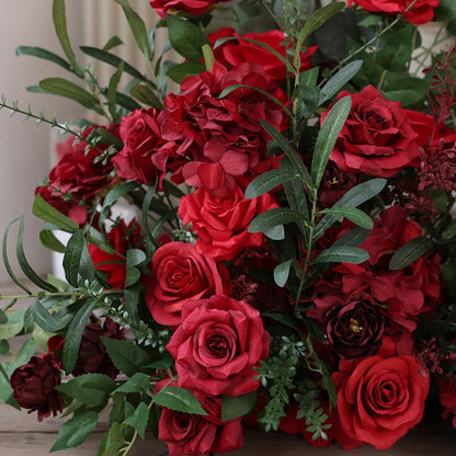 Dark Red Silk Rose Centerpiece – Elegant Event & Home Decor Arrangement