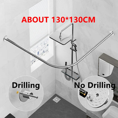 Adjustable L-Shaped Shower Curtain Rod – Stainless Steel No-Drill Corner Rail