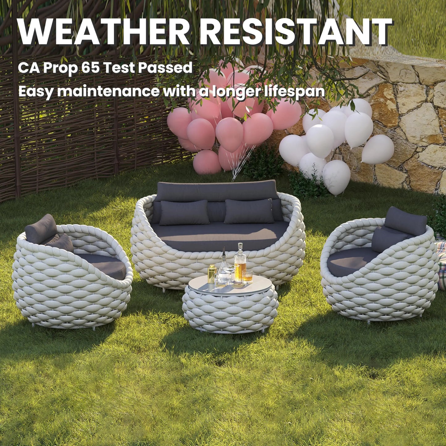 Eazy Living 2-Seater Patio Bistro Set – Outdoor PE Rattan Chairs
