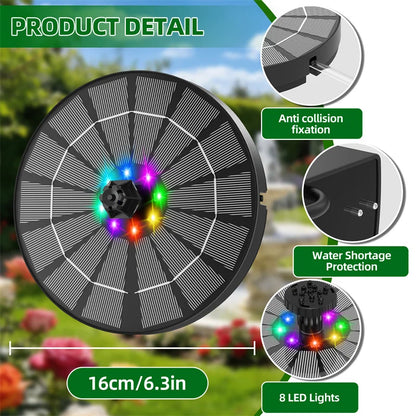 Solar Fountain Pump 3.5W LED Battery 8 Nozzle Bird Bath
