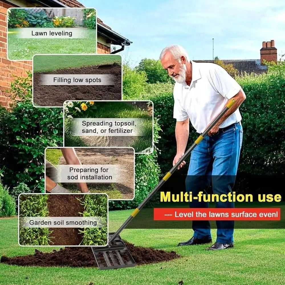 Stainless Steel Lawn Leveling Rake – Heavy Duty & Adjustable