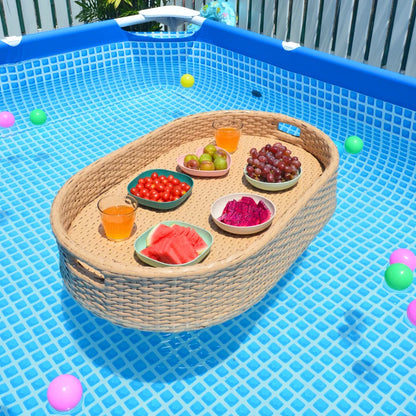 Rattan Floating Breakfast Tray – Pool & Outdoor Multi-Use