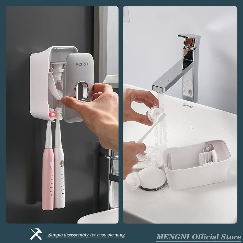 Automatic Wall-Mounted Toothpaste Dispenser with Toothbrush Holder