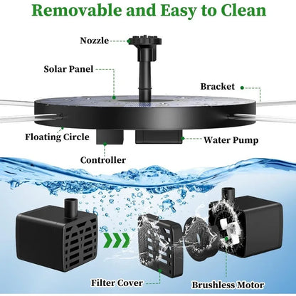 Solar Garden Fountain Pump – 6 Spray Nozzles Outdoor Bird Bath