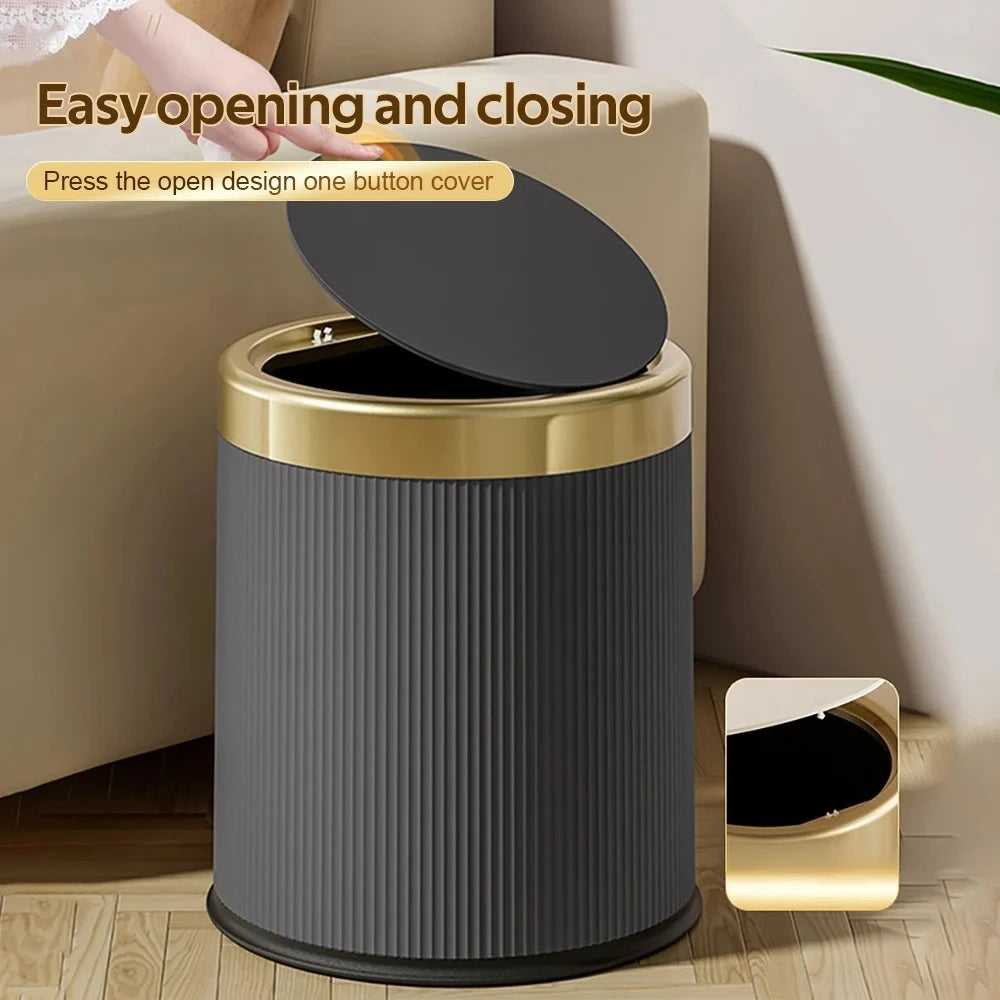 Press Lid Trash Can – Modern Waste Bin with Inner Bucket