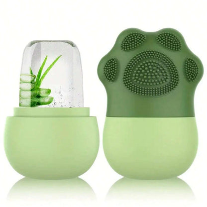 Ice & Glow Dual-Action Face & Eye Roller Set – Silicone Ice Roller + Facial Brush