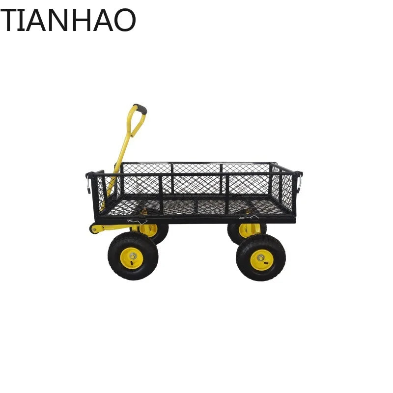 Heavy-Duty Steel Mesh Garden Cart – 4-Wheel Utility Wagon with Removable Sides