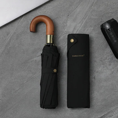 Luxury Windproof Wooden Umbrella – Big Folding Umbrella for Men