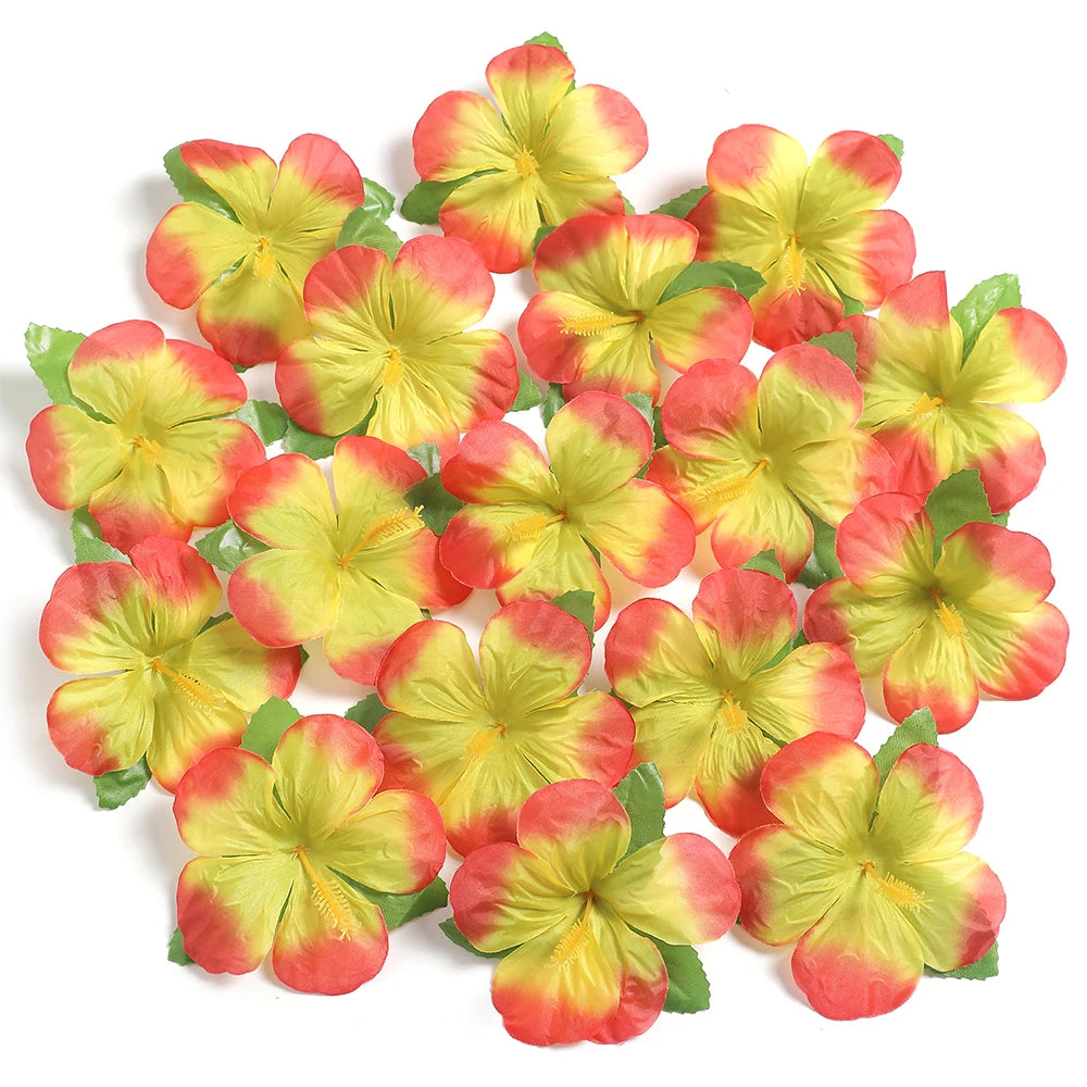 24PCS Tropical Hibiscus Silk Flowers – Colorful Hawaiian Party Table Décor