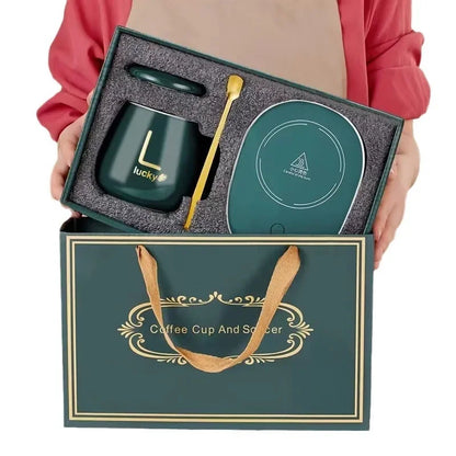 Insulated Ceramic Coffee Mug with Heating Coaster – Gift Set