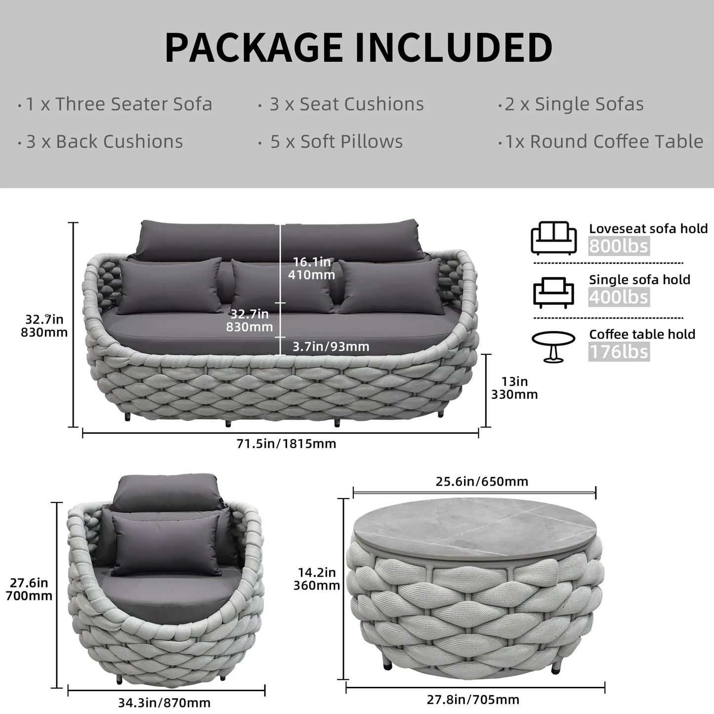 Eazy Living 2-Seater Patio Bistro Set – Outdoor PE Rattan Chairs