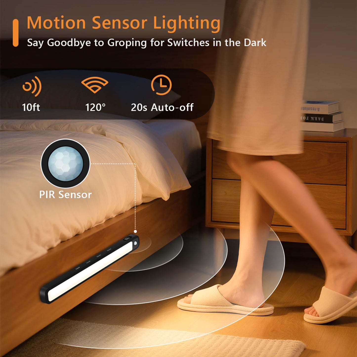 WILLED Rechargeable Motion Sensor Cabinet Light – 3 Colors Dimmable Night Bar