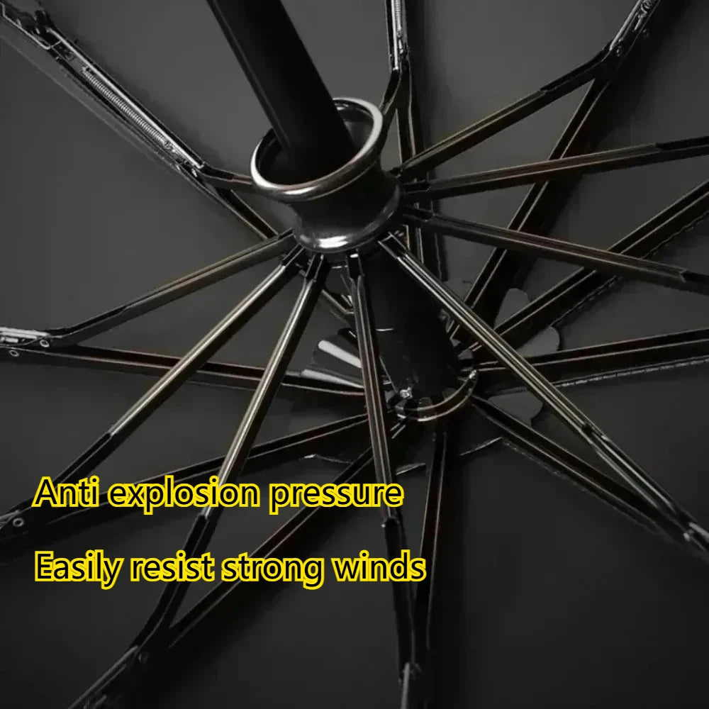 Automatic Folding Umbrella – Large, Wind & Sun Resistant, Wooden Handle